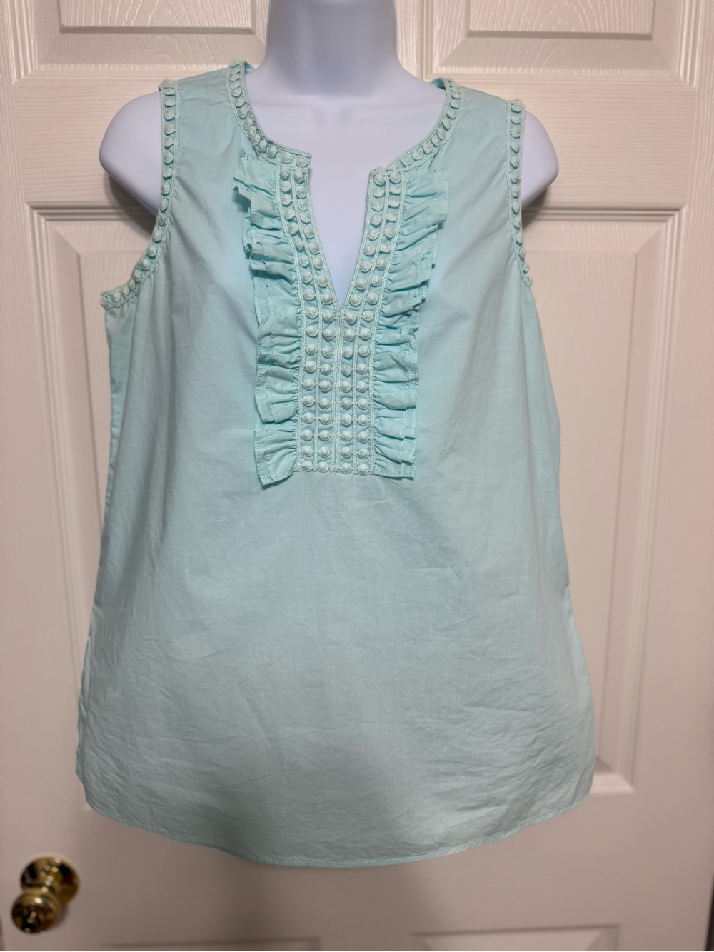 Talbots Sleeveless Ruffle Front Top - Light Blue Small